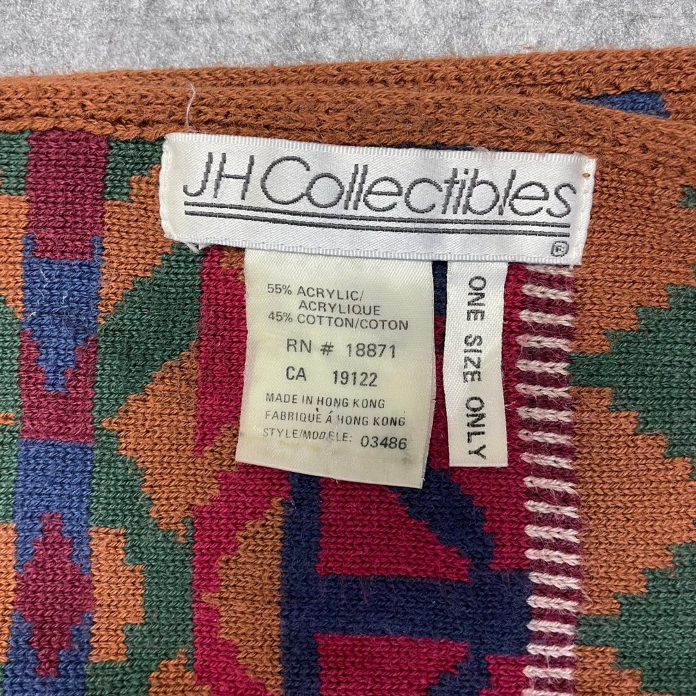 VTG JH Collectibles Southwestern Knit Shawl Wrap Scarf Fringe Trim Geometric - Picture 9 of 14